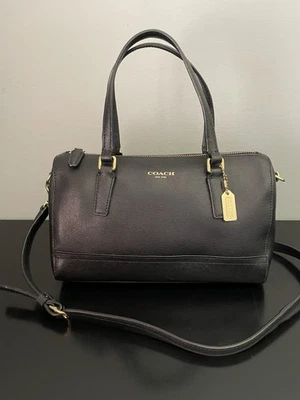 COACH Saffiano Mini Satchel Crossbody Bag Black Leather/ Gold Hardware ~ 49392 - Image 1 of 4