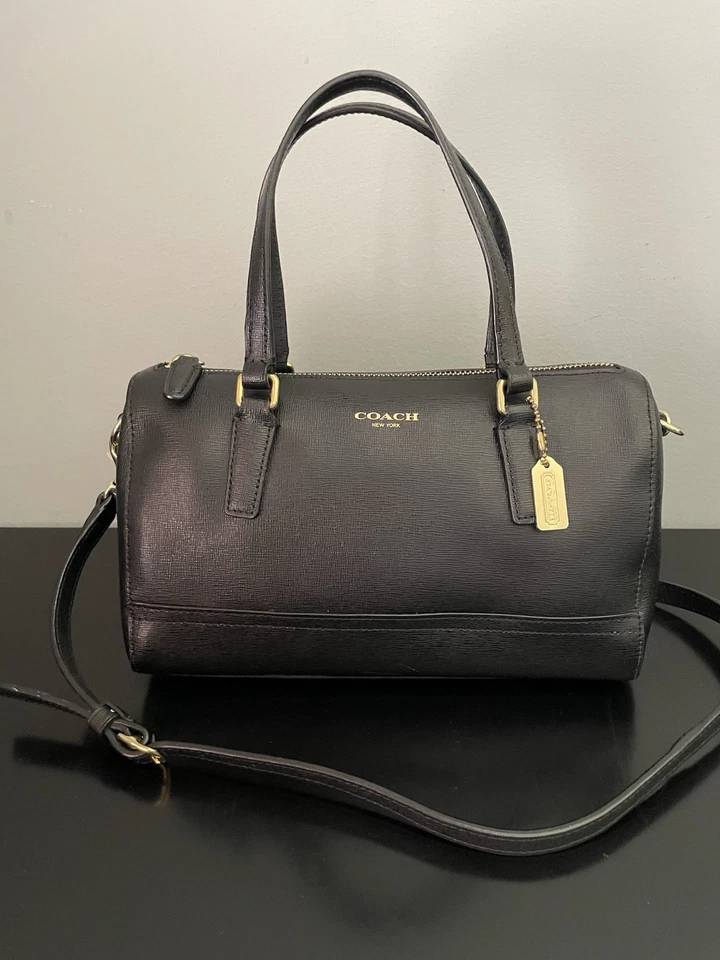 COACH Saffiano Mini Satchel Crossbody Bag Black Leather/ Gold Hardware ~ 49392 - Image 1 of 4