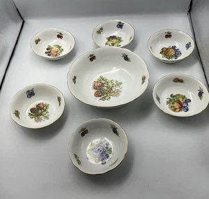 Vintage Moritz Zdekauer Serving Bowl And Set of Six Soup/Dessert Bowls- Fruit - Picture 1 of 24
