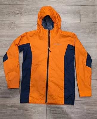 CHAQUETA DE LLUVIA COLOMBIA CORTAVIENTOS CON CAPUCHA NARANJA/NEGRO LOGO TALLA L 14-16 UNISEX Foto 1 de 4