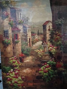 Hierro Forjado Italia Villas Floral Toscana Pintada a Mano Lienzo Sobre Impresión 43"X30 - Imagen 1 de 5