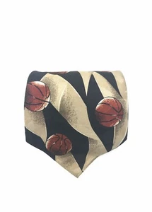 A. Rogers Mens Tie Basketball Black Tan 100% Polyester Necktie L 58” X W 3.75” - Picture 1 of 4