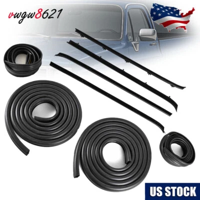 Front Door Window Run Sweep Felts Weatherstrip Seals Kit Set for GMC Chevy Truck - Image 1 of 4