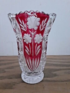 Vaso smerlato floreale e rubino rosalino cristallo Fifth Avenue alto 6" - Foto 1 di 4