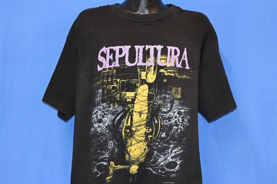 vintage años 90 SEPULTURA CHAOS A.D. ÁLBUM 1993 CONCIERTO HEAVY METAL NEGRO Camiseta XL Foto 1 de 4