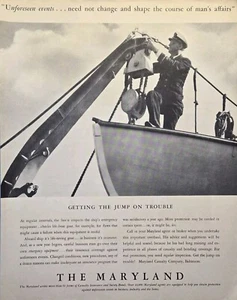 Anuncio impreso vintage de bote salvavidas Bos'n Inspects de Maryland Baltimore MD Ship 1940 - Imagen 1 de 4