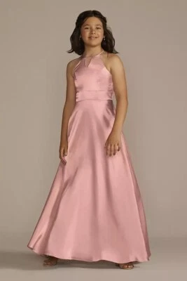 Blush Galina SignatureCharmeuse High-Neck Junior Bridesmaid Dress, Size 8 - Image 1 of 4
