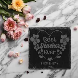Personalised Best Teacher Ever Engraved Slate Coaster Teacher End of term gift - Picture 1 of 6