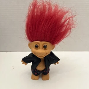 Russ Troll Boy Doll Black Suit Top And Heart Pants Red Hair 5" Brown Eyes - Picture 1 of 7