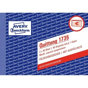 Quittungsblock AVERY Zweckform 1735 2x40 Blatt SD MwSt separat - Bild 1 von 3