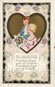 Gold Metallic My Valentine Poem Flowers and Hearts Valentine Postcard - Picture 1 of 2