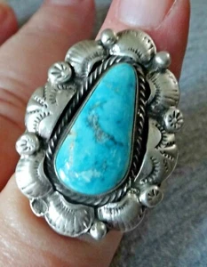Anillo Navajo Turquesa Hecho a Mano Plata Esterlina LG 26x35 mm 10 g Royston Talla 7,5 - Imagen 1 de 5
