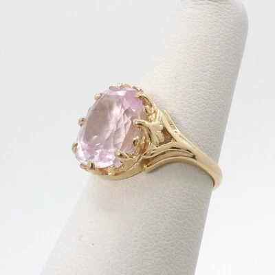 14k Gold Lab Created Pale Pink Sapphire Ring Deco Style sz5 Setting Engagement - Image 1 of 4