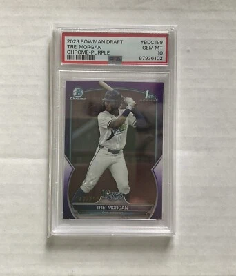 2023 Bowman Draft Chrome Tre' Morgan #BDC199 Purple Refractor PSA 10 GEM MINT - Image 1 of 3