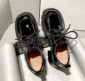 Woman British Block Heels Patent Leather Platform Lace Up Casual Creeper College - Picture 1 of 14