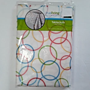 52 x 70 Inch Circles Red,Blue, Green Vinyl Tablecloth Flannel Backed - Picture 1 of 2