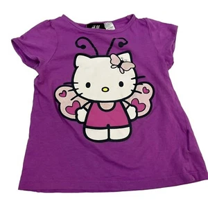 H&M Girl's Hello Kitty Butterfly T-Shirt 1-2Y Purple Organic Cotton Cotton - Picture 1 of 4