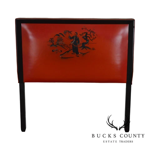Mid Century Asian Influenced Red & Black Vinyl Twin Headboard Cover