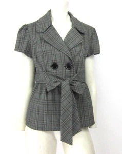FULL TILT DOUBLE BUTTON PLAID RUFFLE WOMEN'S BLAZER TOP SIZE MEDIUM - Picture 1 of 6