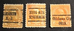3 - 1922 US Stamps Scott Nos. 558 - 6 Cent Precanceled - NJ/NY/OK - Picture 1 of 2