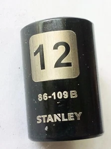 Stanley 12 mm x 1/4"  Standard Socket 86-109B Black Chrome 6 Pt Free Shipping - Picture 1 of 3