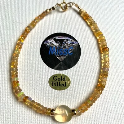 Fire Opal 14k Gold Bracelet, Amber coloured and 100% natural NOT Dyed, Stamped - Image 1 of 4