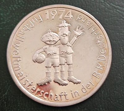 1974 Germany FIFA World Cup Football Silver Coin Mascots Tic Tac 30mm - Image 1 of 3