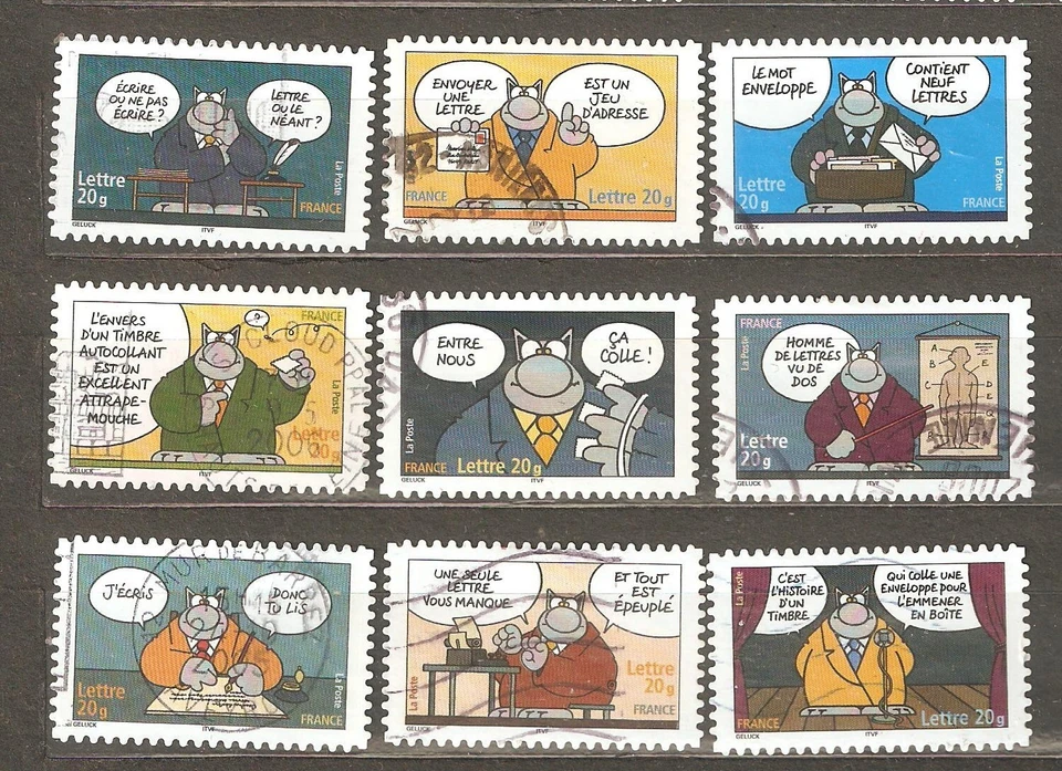 France: 9 used stamps of a set, Comics - Smiles, 2005, Mi#3974-3992 - Image 1 of 1