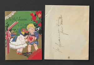 Vintage Band Art Deco Gruß Mein VALENTINSTAG Nacht Karte Mädchen Junge Herzen N - Bild 1 von 4