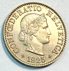 1925-B Switzerland 5 Rappen Nice Original Ch. BU KM-26 CHN - Picture 1 of 2