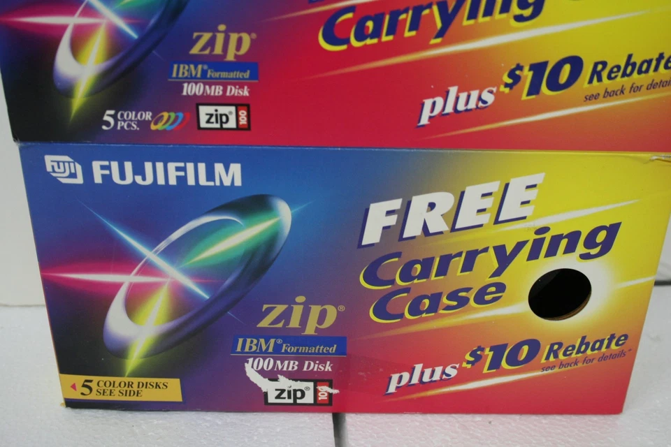 Fujifilm Zip Disk 100mb IBM Formatted 5 Color Disks With Carrying Case