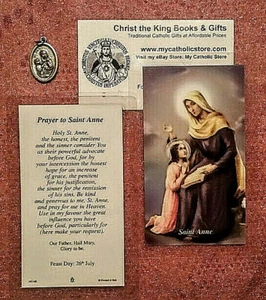 ST ANNE PATRONESS OF GRANDMOTHERS LAMINATED PRAYER CARD & MATCHING MEDAL - Picture 1 of 1