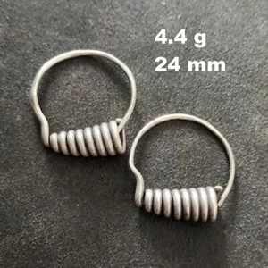ARTISAN SILVER EARRINGS CRAFT VINTAGE DANGLES 4g COIL Gleam ROUND HOOP #A402 - Picture 1 of 5