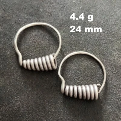 ARTISAN SILVER EARRINGS CRAFT VINTAGE DANGLES 4g COIL Gleam ROUND HOOP #A402 - Image 1 of 4