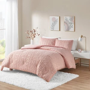 Intelligent Design Metallic Print Faux Fur Comforter Set Twin XL Queen King Size - Picture 1 of 19