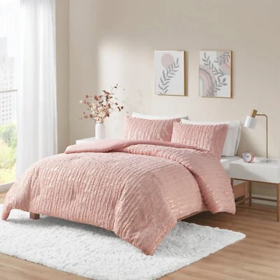 Intelligent Design Metallic Print Faux Fur Comforter Set Twin XL Queen King Size - Image 1 of 3
