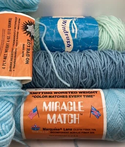 4 Partial Skeins Mixed Lot Worsted Weight Yarns Colors Aqua Green & Blue - Picture 1 of 5