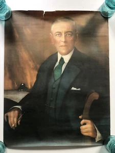 WWI Lithograph Poster President Woodrow Wilson Portrait Bryson Merchants Chicago - Picture 1 of 7