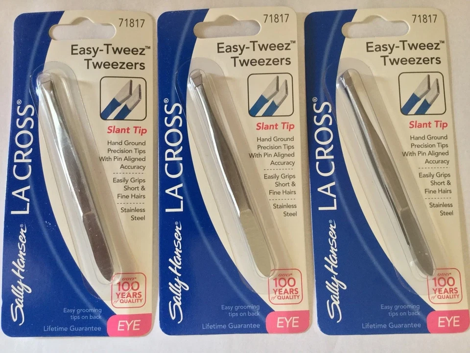LA CROSS BY SALLY HANSEN 3 X Sally Hansen La Cross Easy Tweeze Slant Tip Eye Tweezers 71817 NEW & SEALED