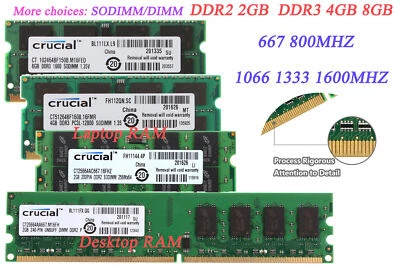 Crucial 8GB 4GB 2GB PC5300 PC10600 DDR2 DDR3 Desktop Laptop Memory RAM DIMM Lot） - Image 1 of 4