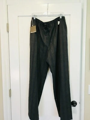 CALÇA ESKANDAR 99% LÃ 1% CASHMERE LISTRA SUTIL TAMANHO 3 NOVA COM ETIQUETAS MARROM OLIVA  - Imagem 1 de 4