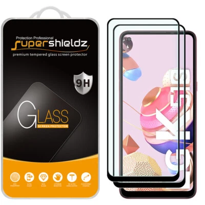2X Supershieldz Full Cover Tempered Glass Screen Protector for LG K51S - Black - Image 1 of 4
