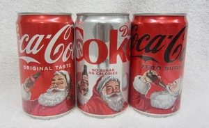 3 leere 7,5 oz USA 2025 CHRISTMAS SANTA CLAUS Coca Cola Zero Reg Diet Dosen Dose - Bild 1 von 4