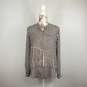Reiss women's Leyla striped shirt blouse hi-lo button up long sleeved Size 12 - Picture 1 of 11
