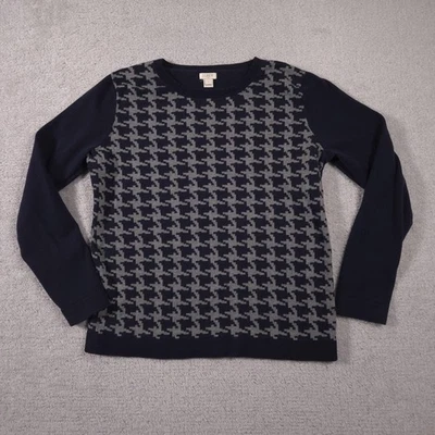 Suéter J.Crew Mujer Grande Gris Marino Pata de Gallo Mezcla Lana Merino Pullover Foto 1 de 4