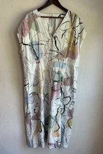 Poetry 100% Leinen Knopfleiste Midi Maxikleid 14 Lagenlook Art To Wear Relaxed - Bild 1 von 6