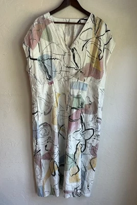 Maxi Vestido Poesía 100% Lino Abotonado Midi 14 Lagenlook Arte Para Usar Relajado Foto 1 de 4