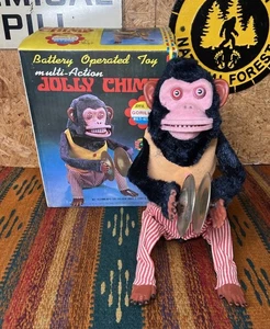Vintage Jolly Chimp Becken Affe mit Box - sauber funktioniert nicht - Bild 1 von 19