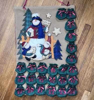 Vintage 90’s Y2K Christmas Advent Calendar 22” Appliqué Felt Santa 24 Gift Sacks - Image 1 of 4