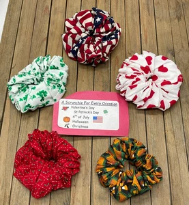 Set of 5 Holiday Hair Scrunchies - new, handmade, hair accessory - Picture 1 of 2
